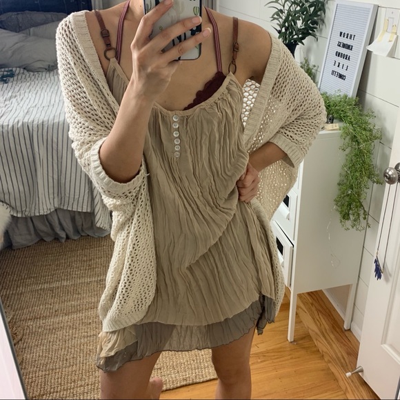 Love Culture Dresses & Skirts - Tan Gauzy Boho Dress w Faux Leather Straps